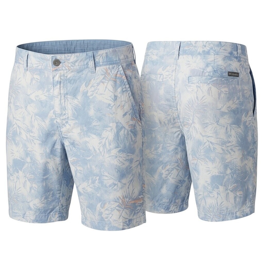 Columbia Mens Washed Out Blue Tropical Palm Leaf Print Cotton Shorts 34W *Read